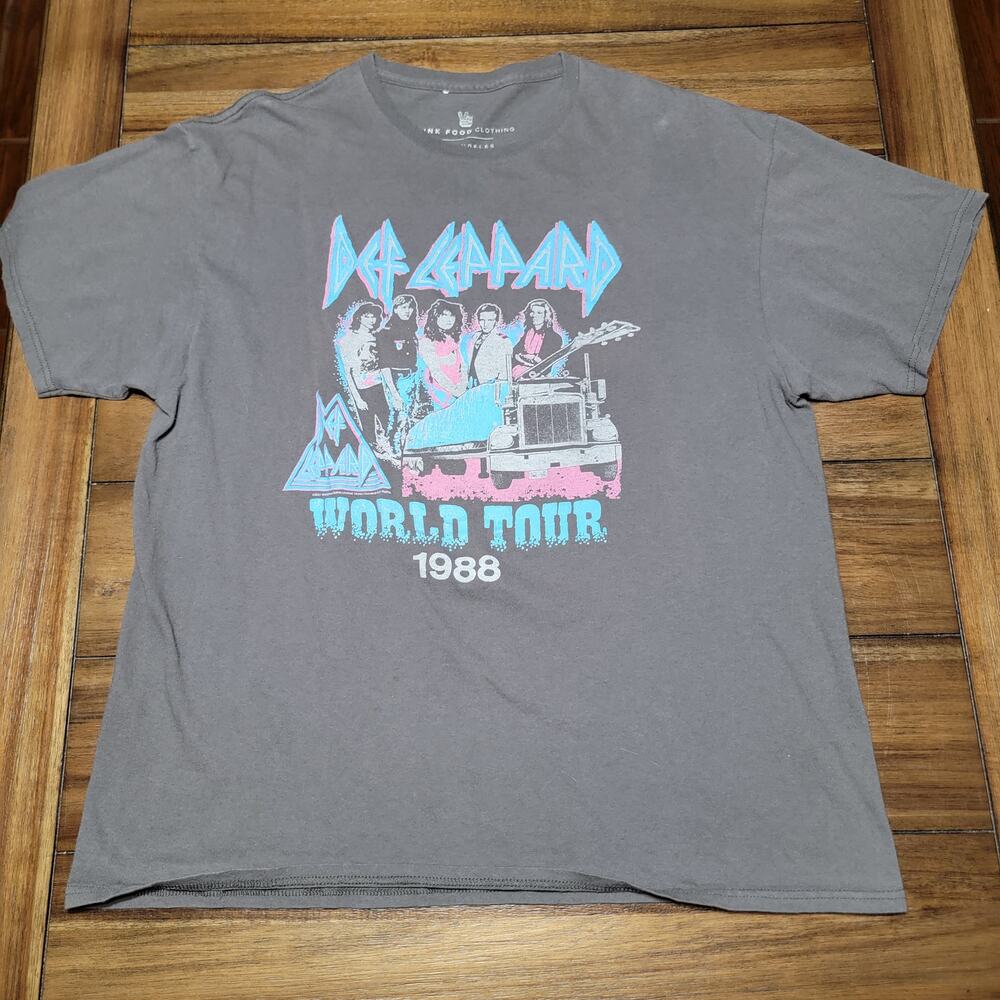 Junk Food Clothing Grey Unisex Tee "Def Leppard World Tour 1988" - Size Large